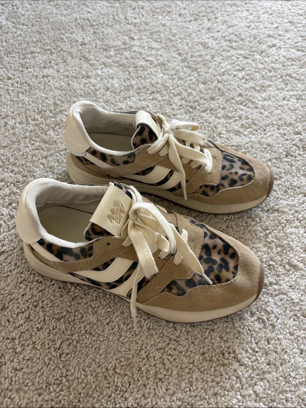 Steve Madden Leopard Print Suede Lace-Up Sneakers in Beige and White